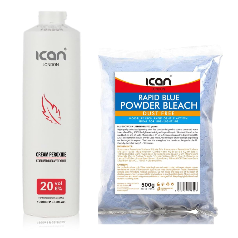 Cream Peroxide 20 Vol 6% 1000ml + Rapid Blue Powder Bleach 500g Combo Set image 0