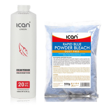 Cream Peroxide 20 Vol 6% 1000ml + Rapid Blue Powder Bleach 500g Combo Set image 0