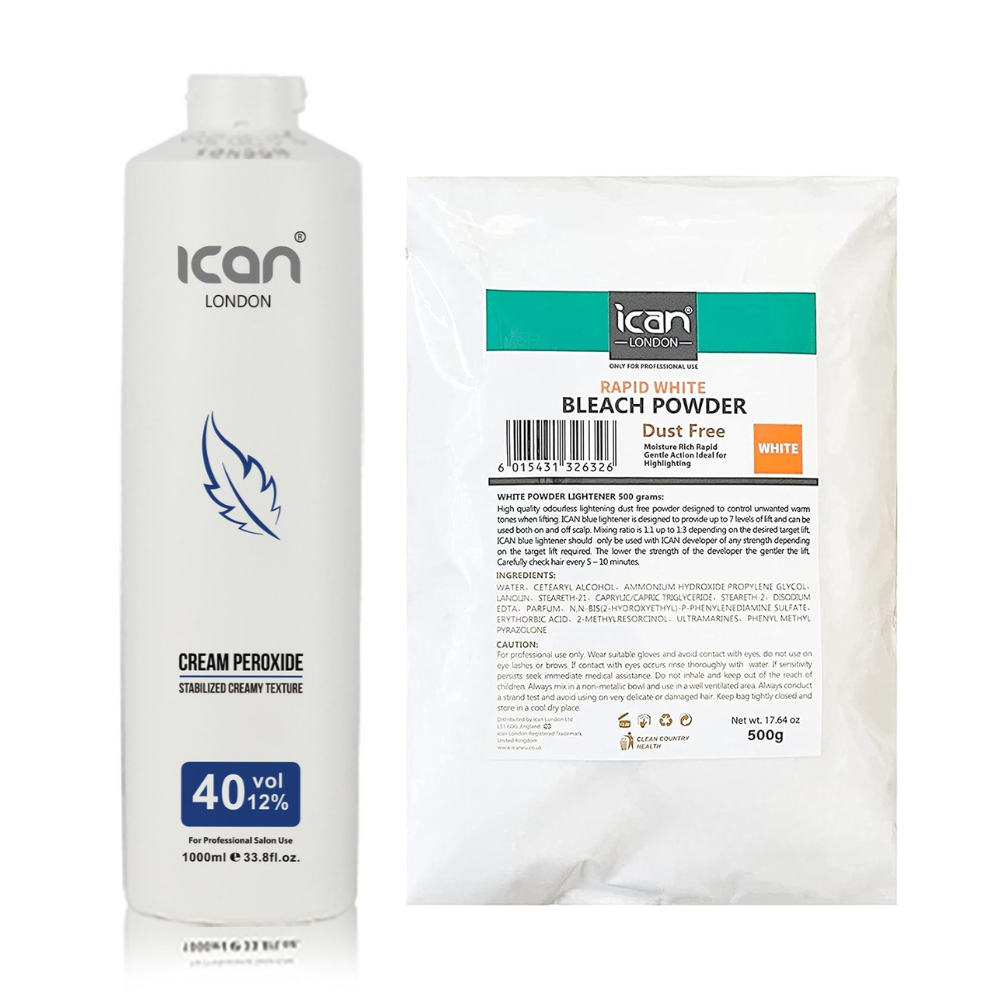 Cream Peroxide 40 Vol 12% 1000ml + White Powder Bleach 500g Combo Set image 0
