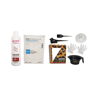 Cream Peroxide 20 Vol 6% 250ml + Blue Powder Bleach 80g with 5 In 1 Bleaching Tool Kit image 0