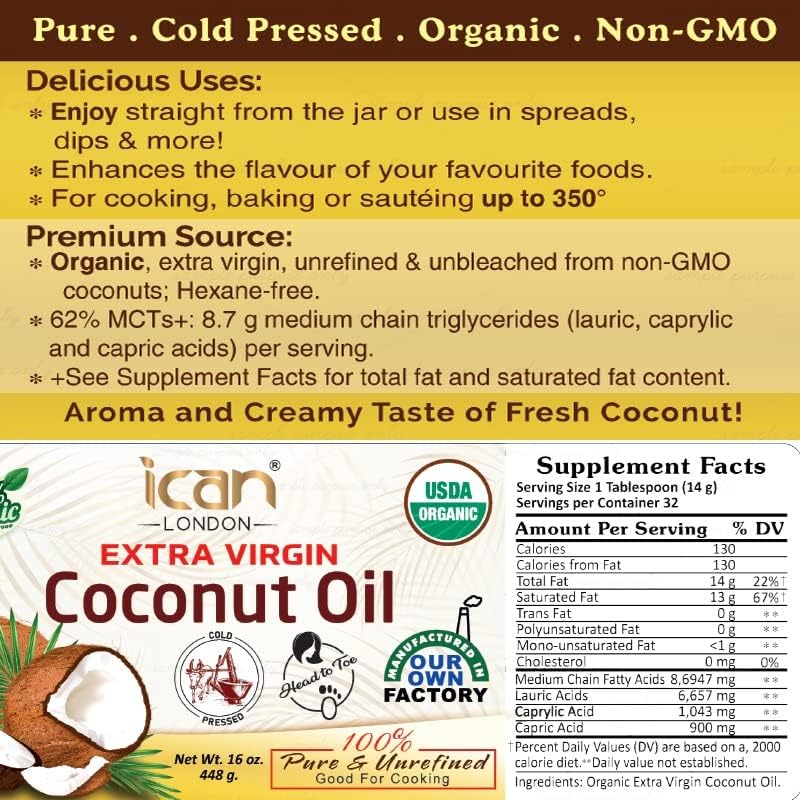 PURE & UNREFINED COCONUT OIL (448g) image 1