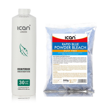 Cream Peroxide 30 Vol 9% 1000ml + Dust Free Blue Powder Bleach 500g Set image 0