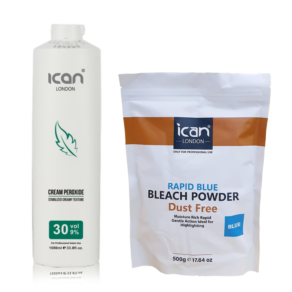 Cream Peroxide 9% - 30 Volume 1000ml + Rapid Blue Powder Bleach 500g Combo Set image 0