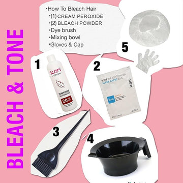 Full hair bleaching kit cream peroxide 20 vol 250ml + blue powder bleach 80g + bowl + brush + gloves + cap image 1